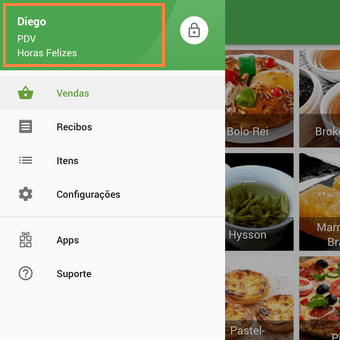 nome dele no cabeçalho do menu