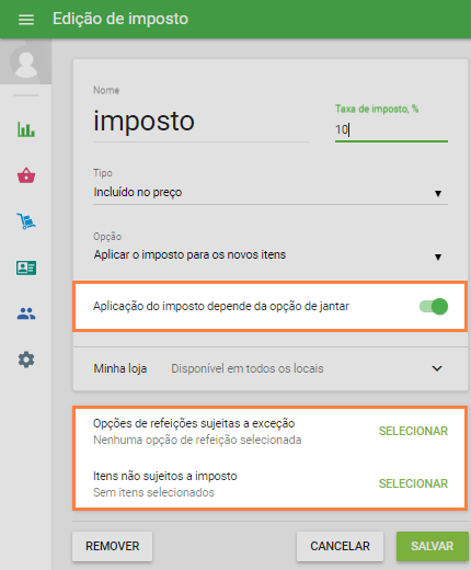 imposto dependendo da opção de refeição
