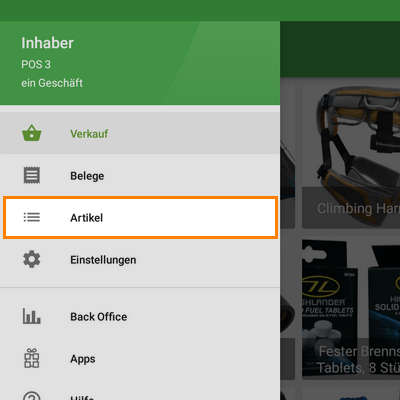 section ‘Items’ in the App's menu