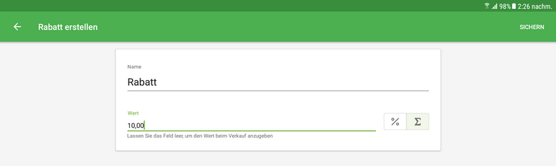 Create discount form in the app