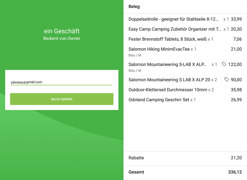 Customer Display: customer can fill in E-mail to receive e-receipt