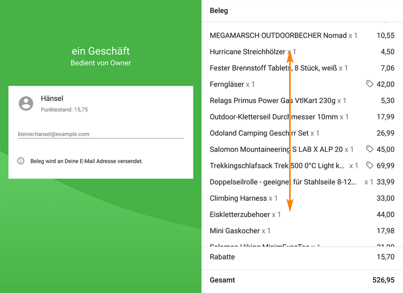 Customer Display: vertical scrolling of ticket