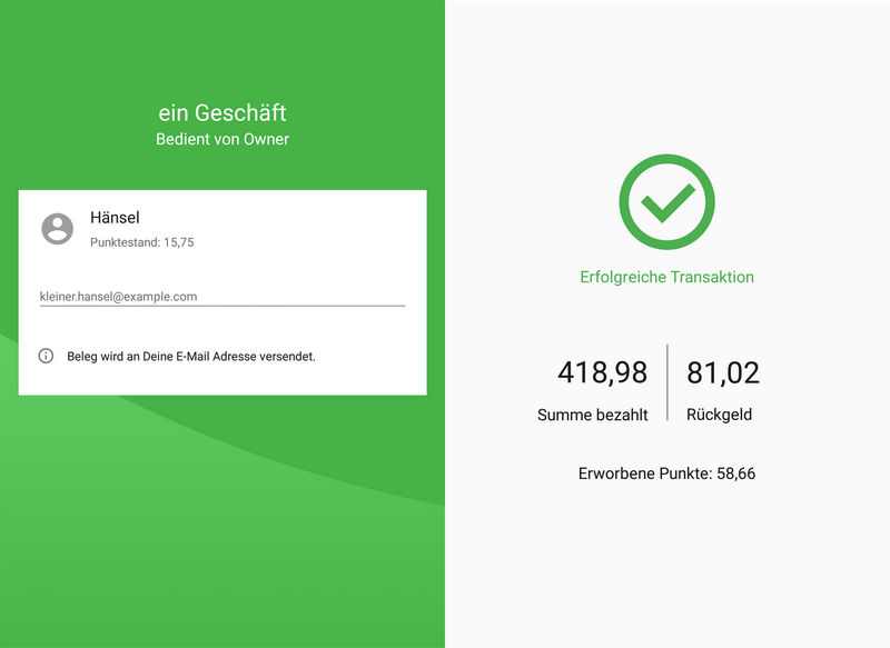 screen displays total value of payment and change