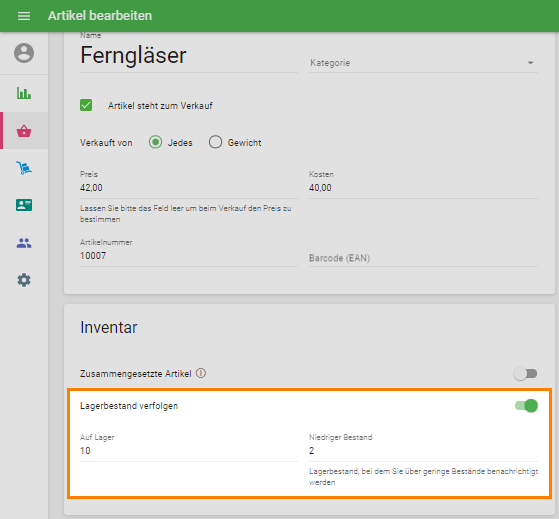 Notification about low stock