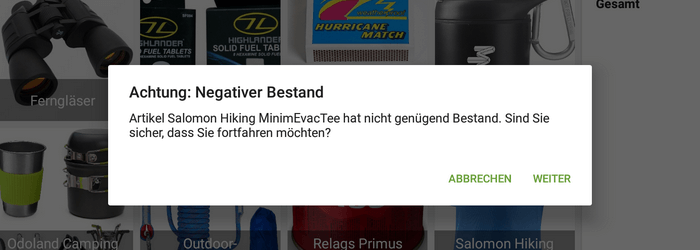 Negative inventory alert