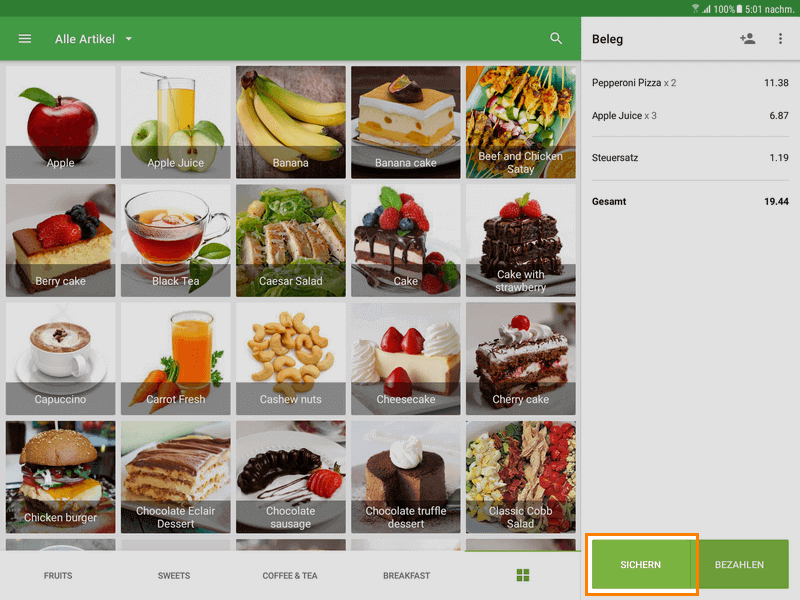 Save open ticket button at the Sale screen