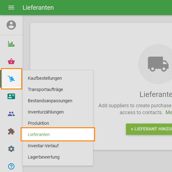 Menü "Lager-Kontrolle"