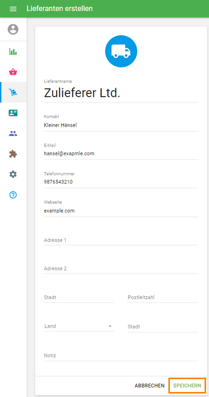 Lieferant erstellen