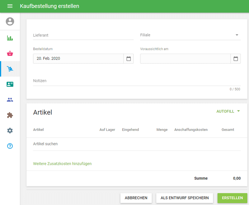 Bestellung erstellen