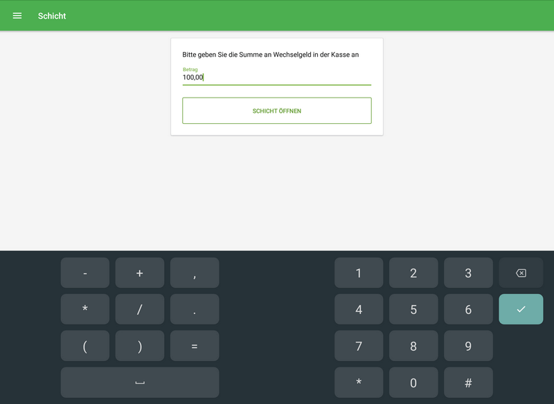 Bargeldbetrag zu Beginn der Schicht