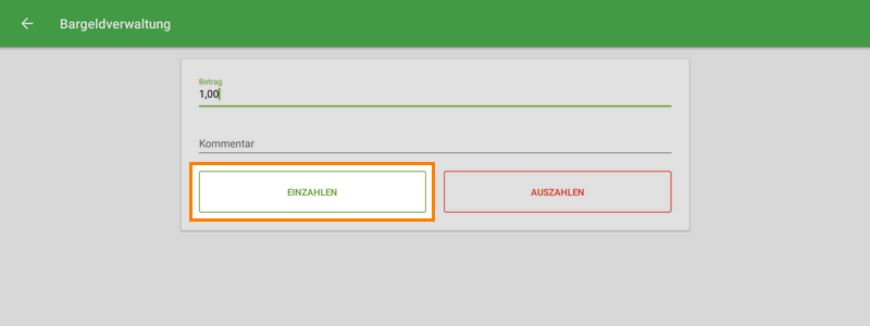 Schaltfläche 'Einzahlen'