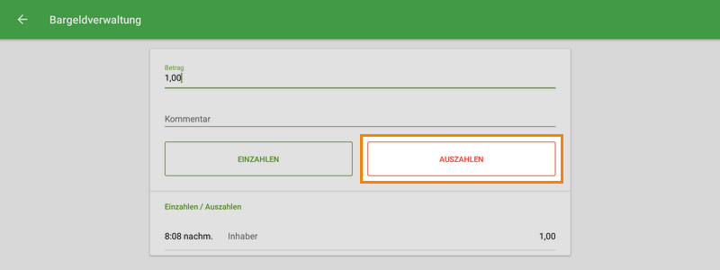 Schaltfläche 'Auszahlen'