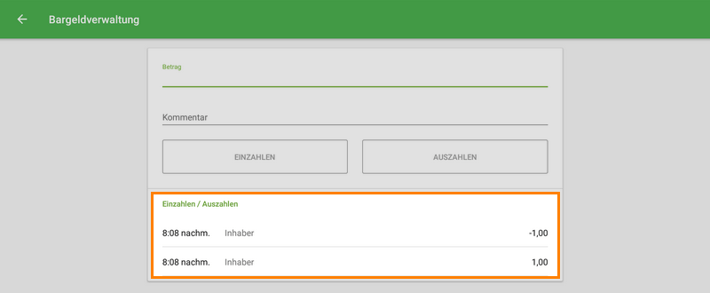 Bargeldverwaltung-Historien
