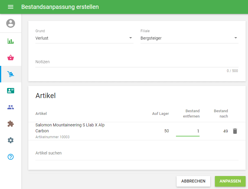 Wie mit den Lager Anpassungen arbeiten