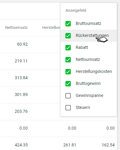 Seite der Kopfzeile klicken