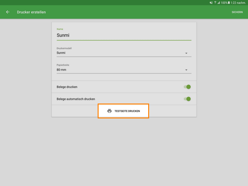 Schaltfläche 'Testseite drucken'