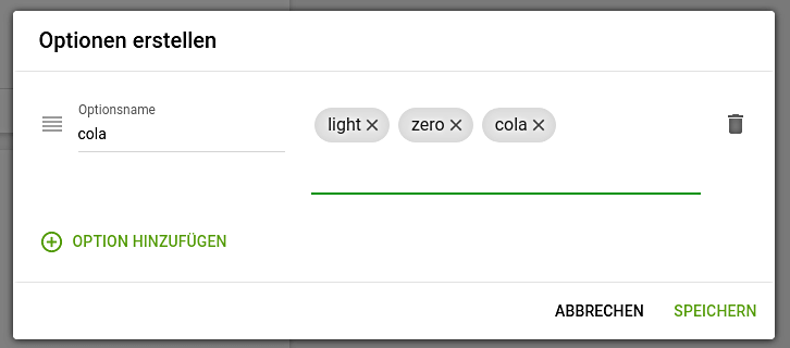 Varianten für die Option CREATE VARIANTS