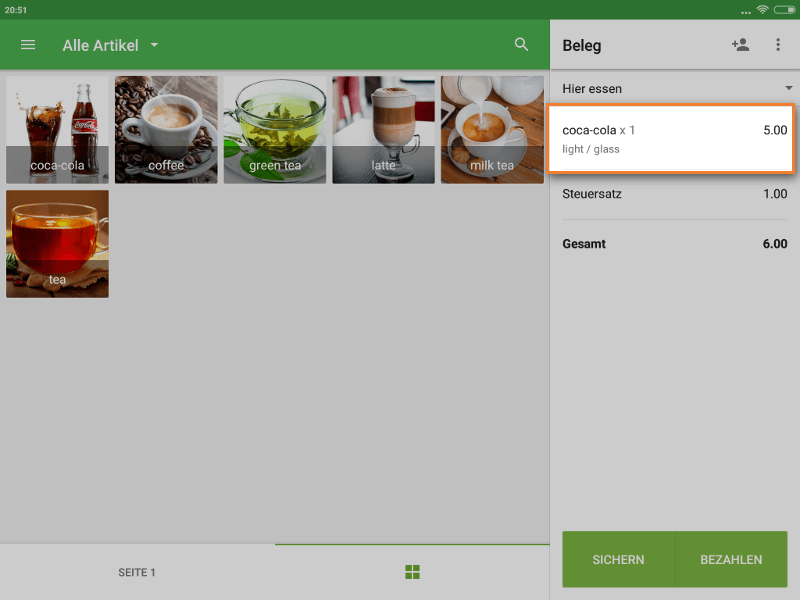 Artikel mit Variante am Ticket