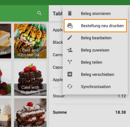 Drei-Punkte-Menü auf 'Bestellung neu drucken'