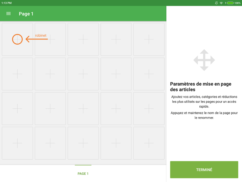 mode ‘configuration de la disposition des articles’