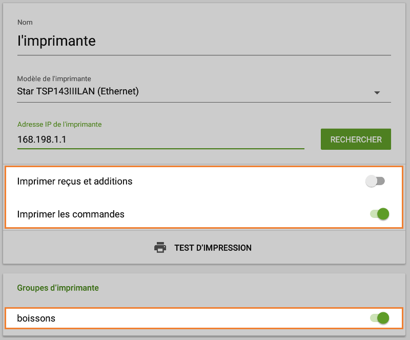 the ‘Use Kitchen Printers’ option