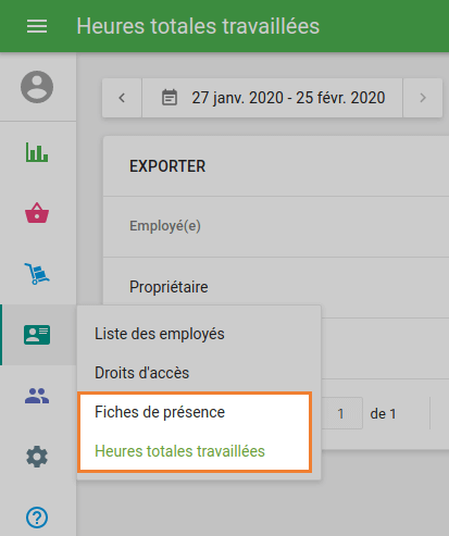 «&nbsp;Fiches de présence&nbsp;» et «&nbsp;Total d’heures travaillées&nbsp;»