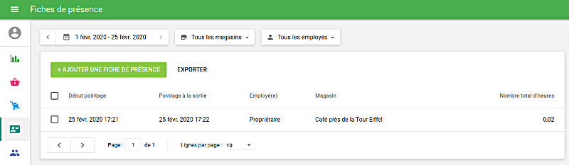 section «&nbsp;Fiches de présence&nbsp;»