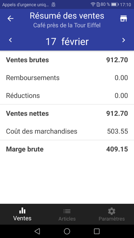 détails du résumé des ventes