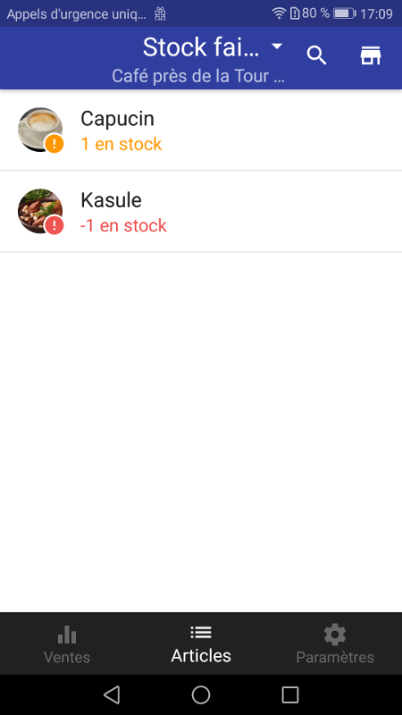 articles stock faible