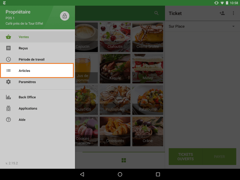 section Articles’ du menu