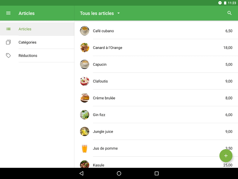 la liste des articles en mode hors ligne