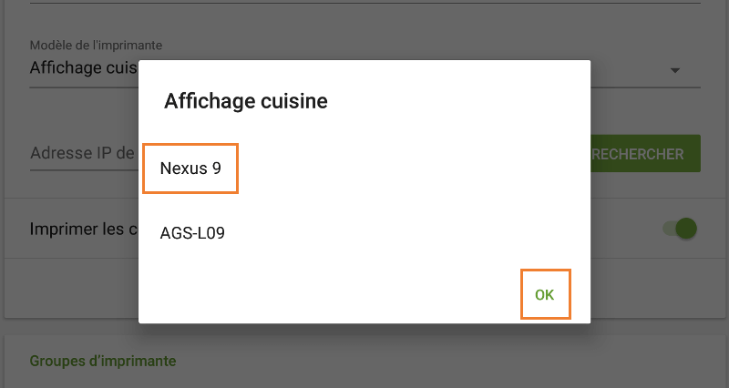 Sélectionnez l’affichage cuisine approprié