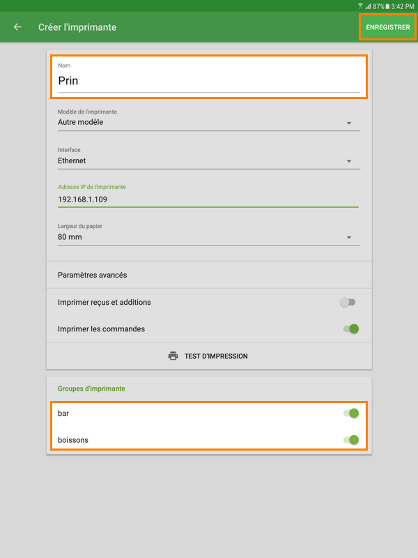 affectation d'une imprimante aux deux groupes d'imprimantes