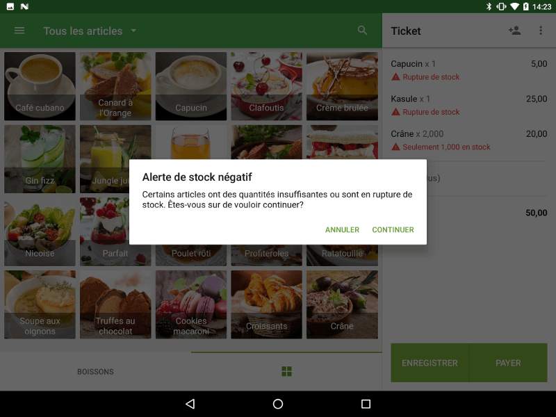 Alerte d'inventaire négative