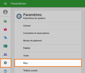 section “reçu” dans le menu les paramètres