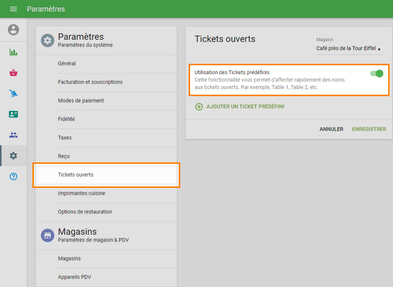 Utilisation des tickets prédéfinis