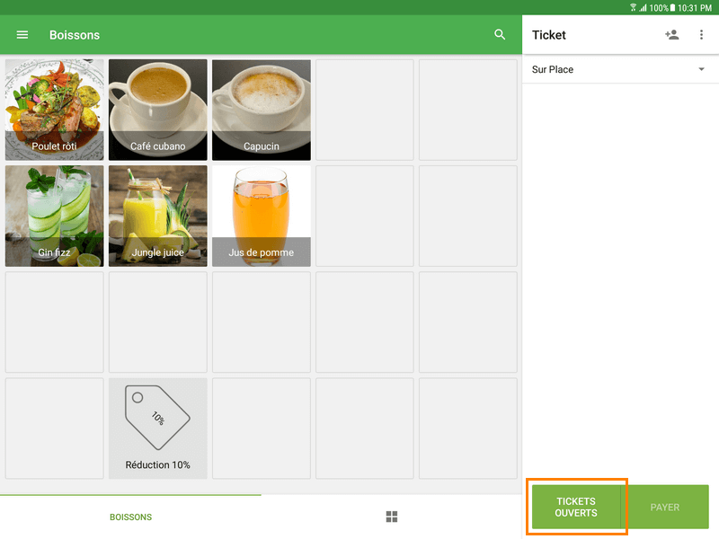 bouton Tickets&nbsp;ouvert