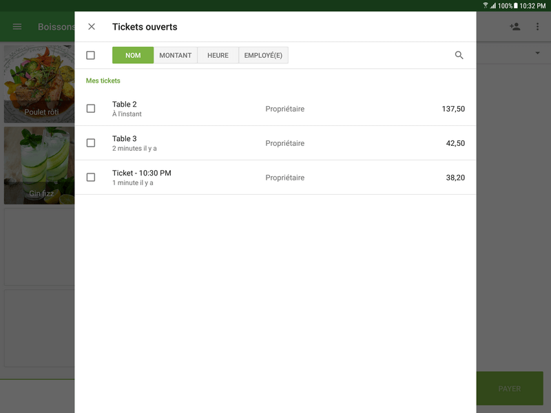 ticket de la liste à modifier