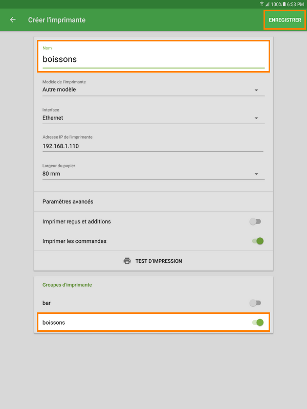 printer setup for Bar