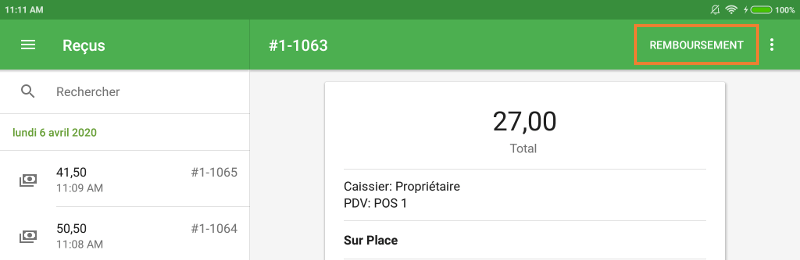 bouton ‘Remboursement’