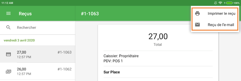 menu à trois points