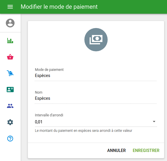 Le formulaire modifier le mode de paiement
