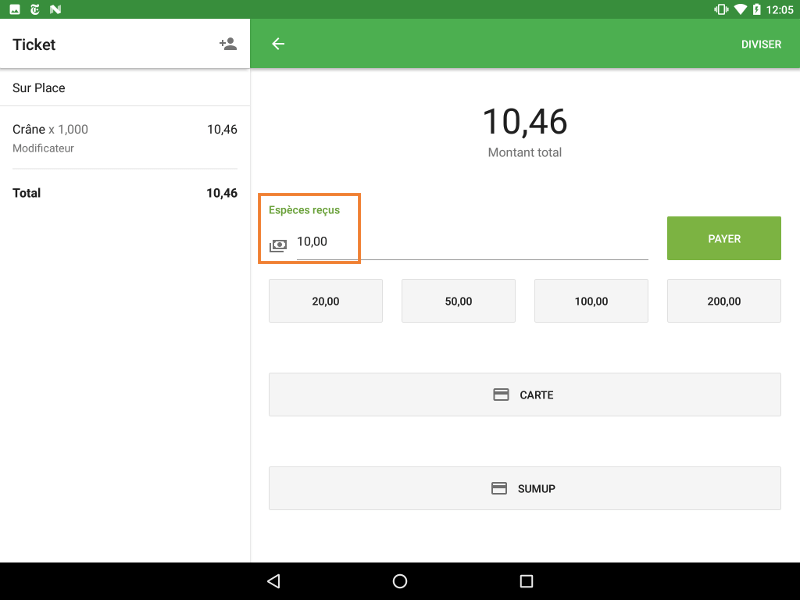 montant des arrondis dans le champ encaissement reçues