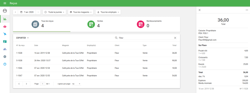 les détails du reçu