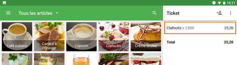 le ticket avec le prix de l'article