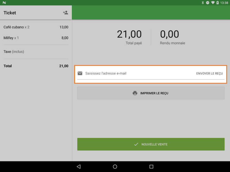 champ ‘Saisir l’email’ et appuyez sur le bouton ‘Envoyer le reçu’