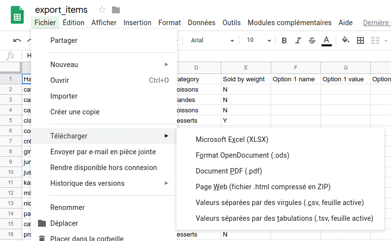 enregistrer la feuille de calcul au format CSV