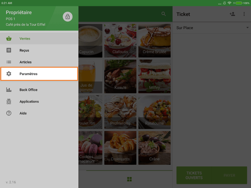 Paramètres au point de vente