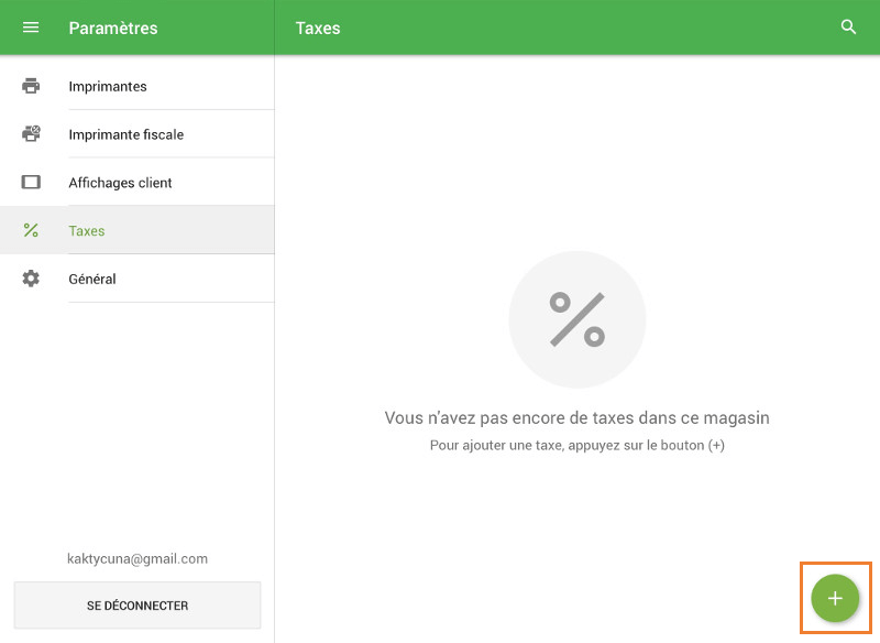 Créer une taxe en appuyant sur le bouton 