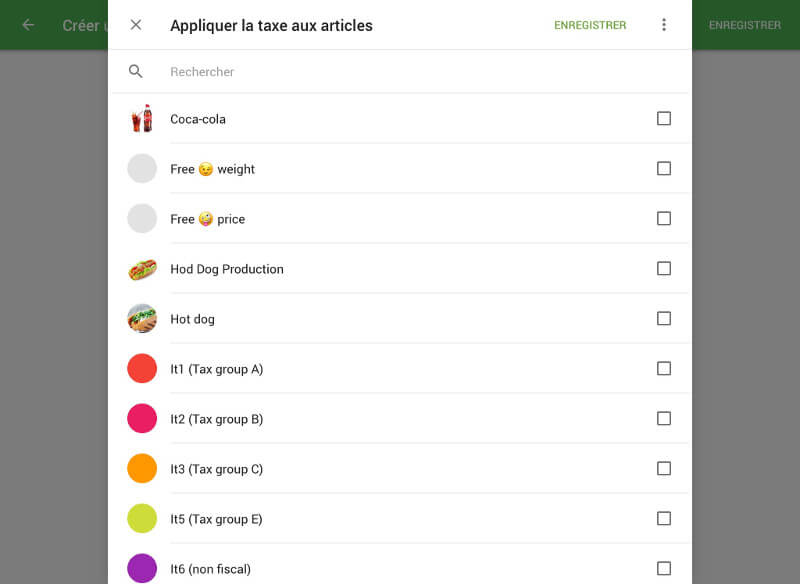 Sélectionnez les articles auxquels cette taxe devrait s’appliquer.